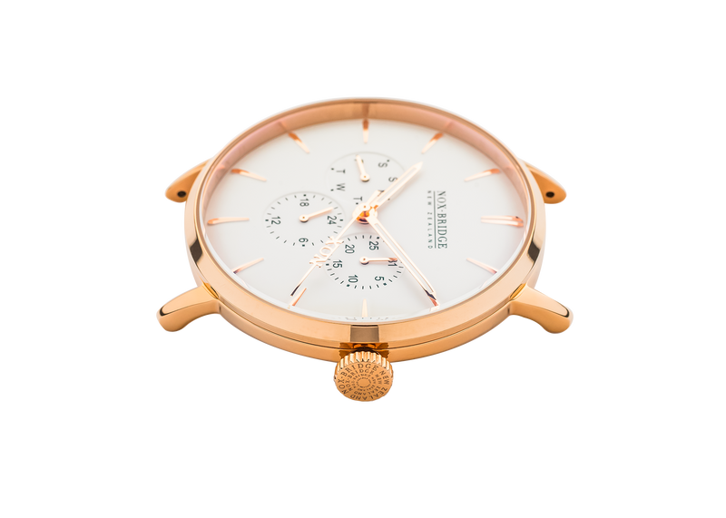 NOX-BRIDGE Classic Meissa Vegan White Leather Strap 41MM Rose Gold Watch