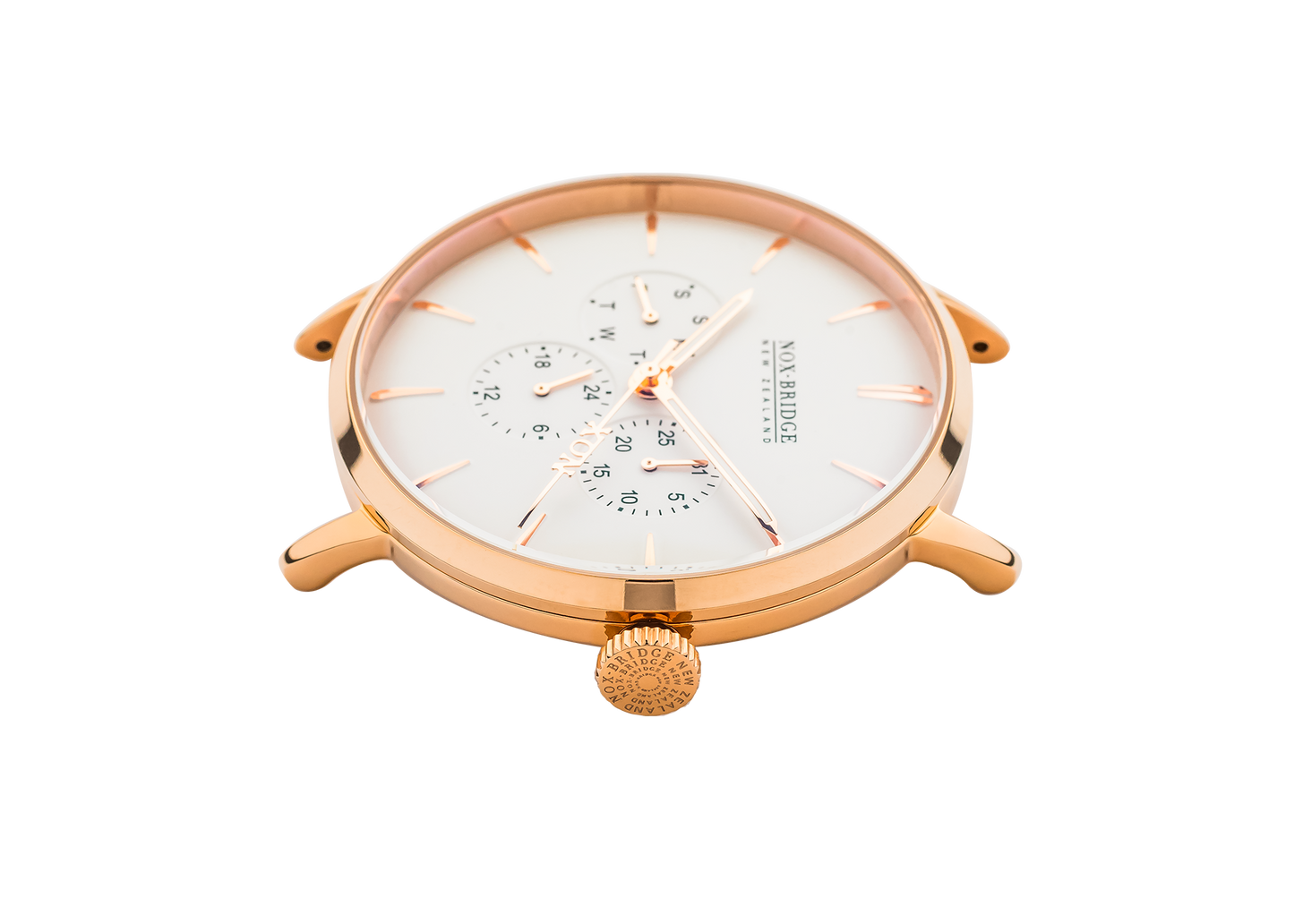 NOX-BRIDGE Classic Izar Vegan Brown Leather Strap White Dial 41MM Rose Gold Watch