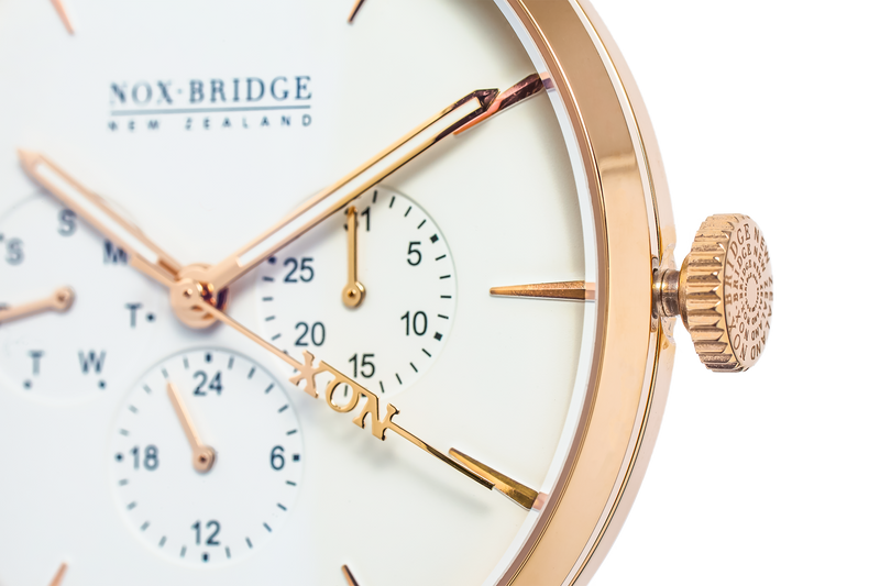 NOX-BRIDGE Classic Meissa Vegan White Leather Strap 41MM Rose Gold Watch