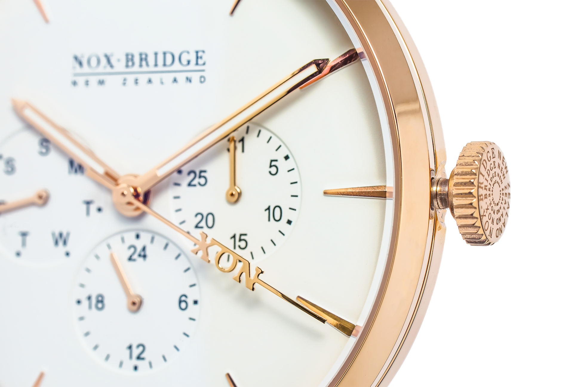 NOX-BRIDGE Classic Izar Vegan Brown Leather Strap White Dial 41MM Rose Gold Watch