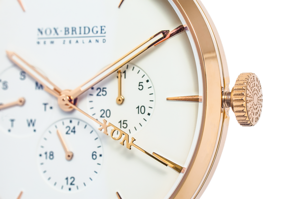 NOX-BRIDGE Classic Izar Vegan Brown Leather Strap White Dial 41MM Rose Gold Watch