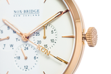 NOX-BRIDGE Classic Alcyone Vegan Grey Leather Strap White Dial 41MM Rose Gold Watch