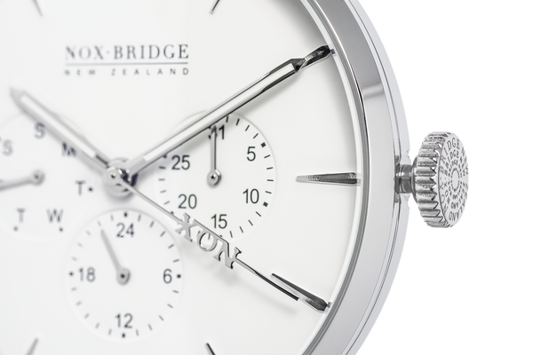 NOX-BRIDGE Classic Izar Vegan Brown Leather Strap White Dial 41MM Silver Watch