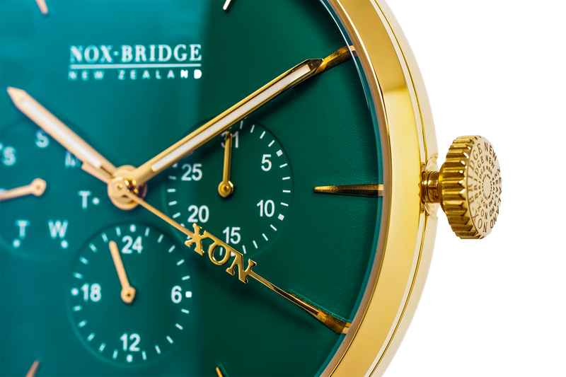 NOX-BRIDGE Classic Vega Viridi Vegan Forest Green Leather Strap Green Dial 36MM Gold Watch