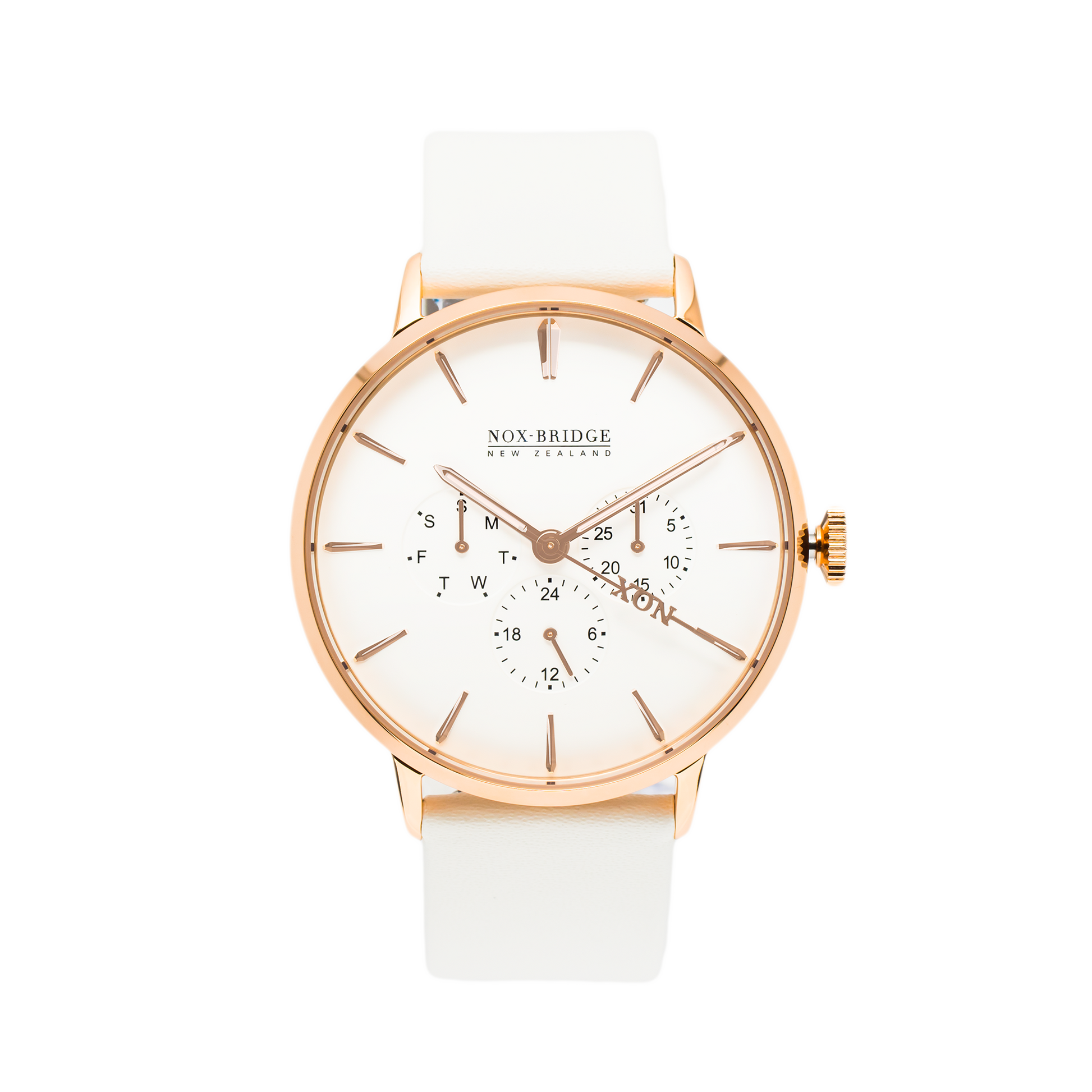 NOX-BRIDGE Classic Meissa Vegan White Leather Strap 41MM Rose Gold Watch