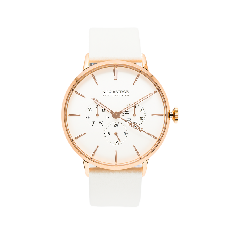 NOX-BRIDGE Classic Meissa Vegan White Leather Strap 41MM Rose Gold Watch