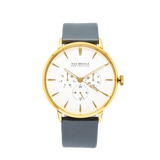 NOX-BRIDGE Classic Alcyone Vegan Grey Leather Strap White Dial 41MM Gold Watch