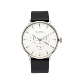 NOX-BRIDGE Classic Capella Vegan Black Leather Strap White Dial 41MM Silver Watch