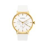 NOX-BRIDGE Classic Meissa Vegan White Leather Strap White Dial 41MM Gold Watch