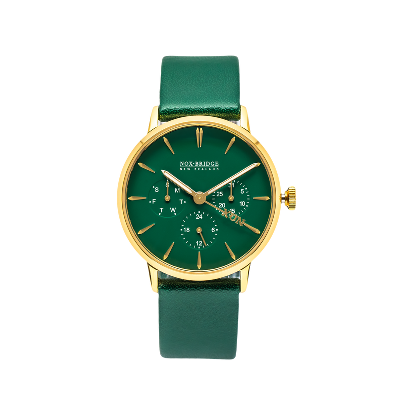 NOX-BRIDGE Classic Vega Viridi Vegan Forest Green Leather Strap Green Dial 36MM Gold Watch