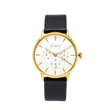 NOX-BRIDGE Classic Capella Vegan Black Leather Strap White Dial 36MM Gold Watch