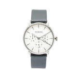 NOX-BRIDGE Classic Alcyone Vegan Grey Leather Strap White Dial 36MM Silver Watch