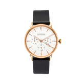 NOX-BRIDGE Classic Capella Vegan Black Leather Strap White Dial 36MM Rose Gold Watch