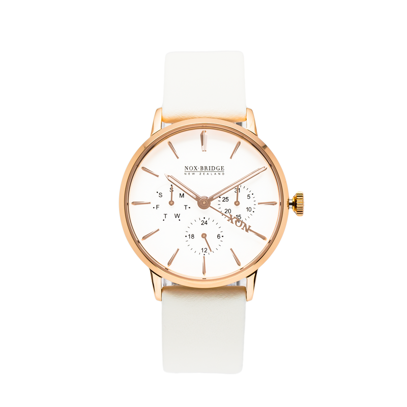 NOX-BRIDGE Classic Meissa Vegan White Leather Strap 36MM Rose Gold Watch