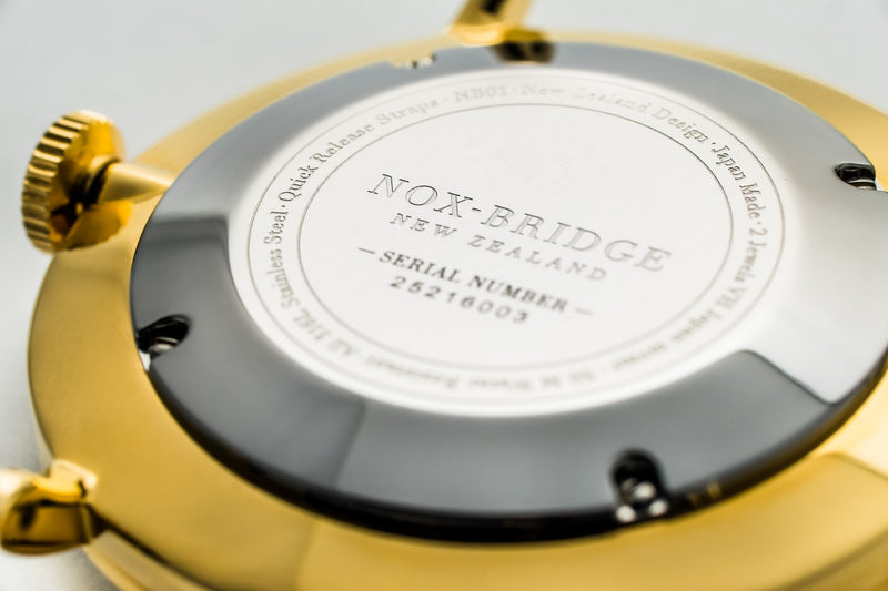 NOX-BRIDGE Classic Alcyone Vegan Grey Leather Strap White Dial 41MM Gold Watch