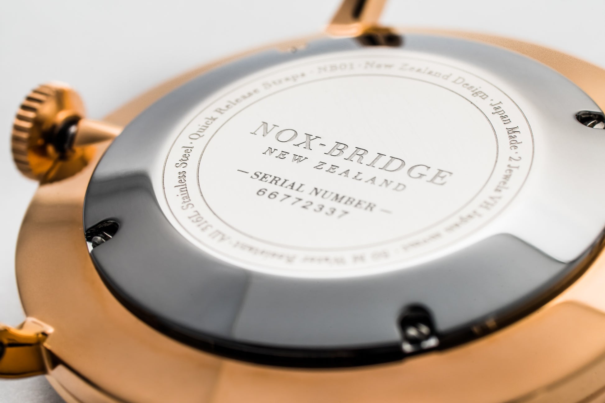 NOX-BRIDGE Classic Izar Vegan Brown Leather Strap White Dial 41MM Rose Gold Watch